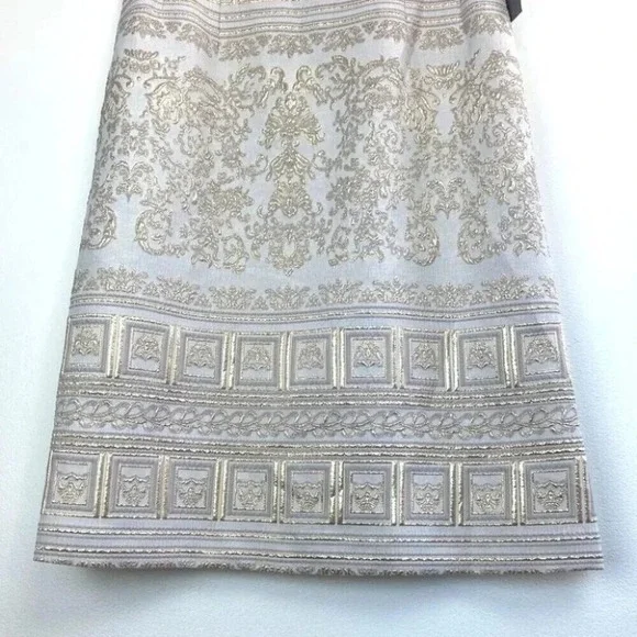 Teri Jon Rickie Freeman Midi Dress 4 Metallic Embroidered Puff Sleeve Event Gala